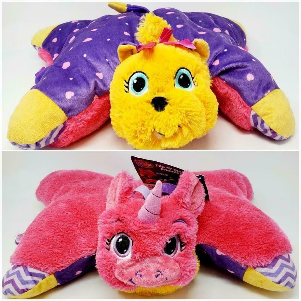 FlipaZoo Yorkie Pink Unicorn Flip N Play Friends Reversible Plush Pillow